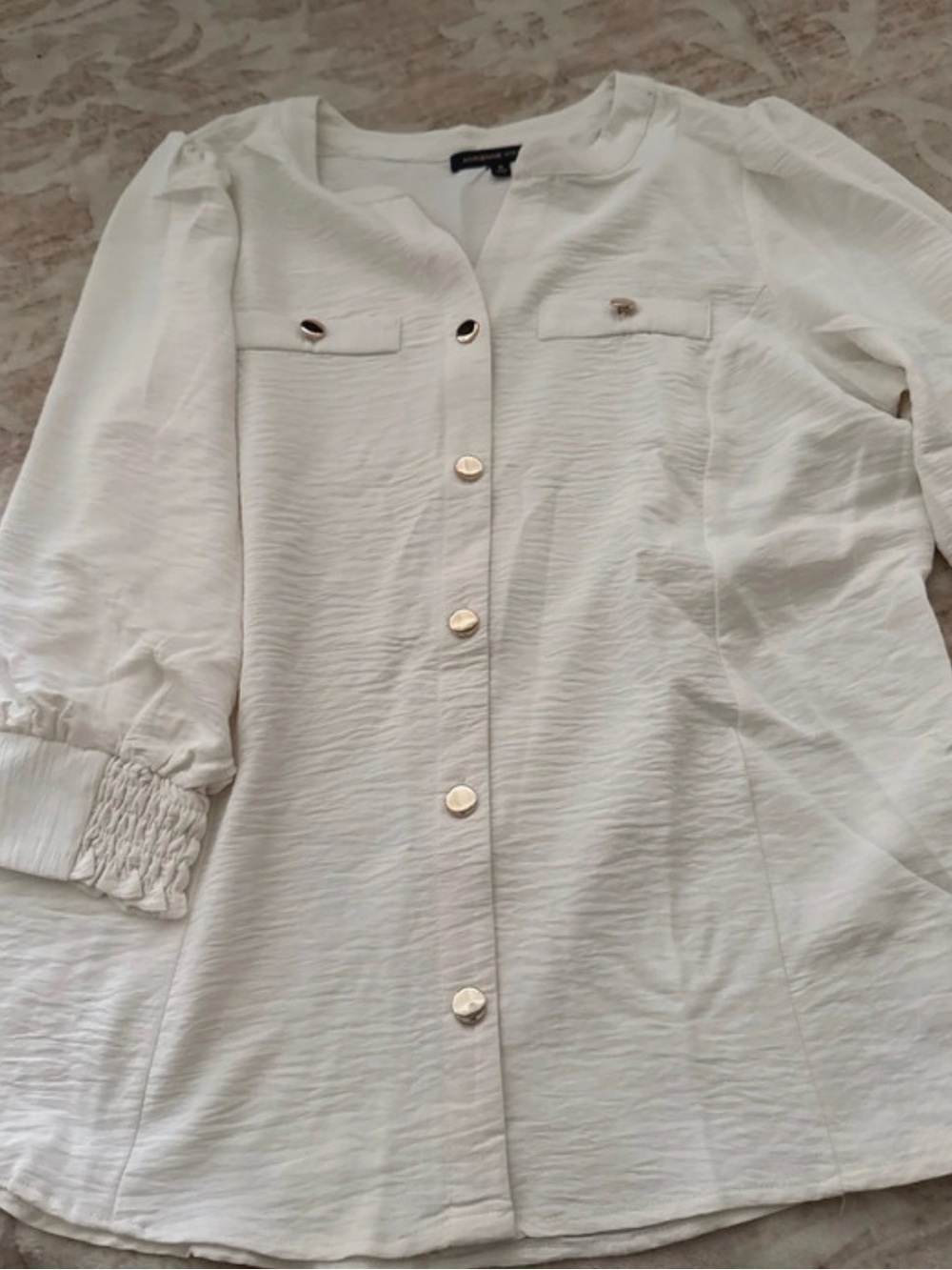 Adrienne Vittadini Cream Button-Front Blouse with Gold Buttons